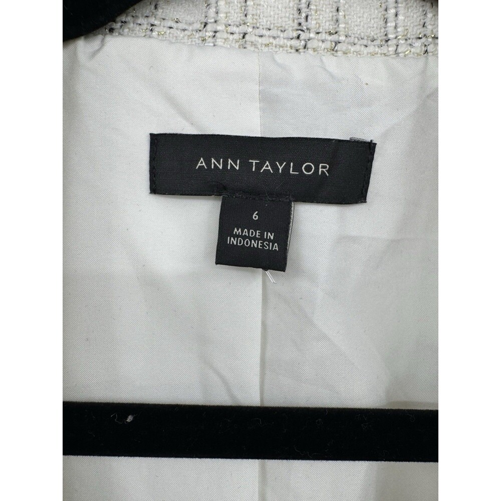 Ann Taylor Tweed Plaid Moto Jacket Sz 6 Cream Black Gold Stylish Office Career - Picture 5 of 6